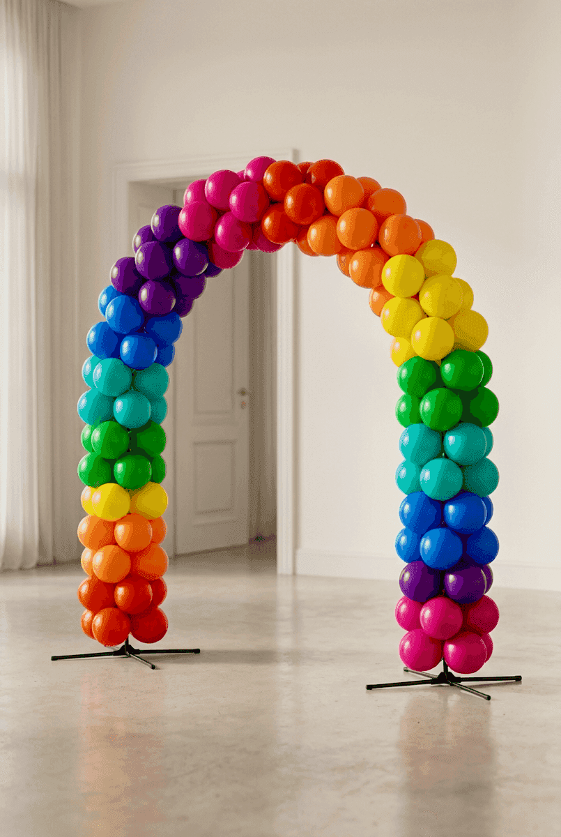 Product arrangement with balloon pillar and arch