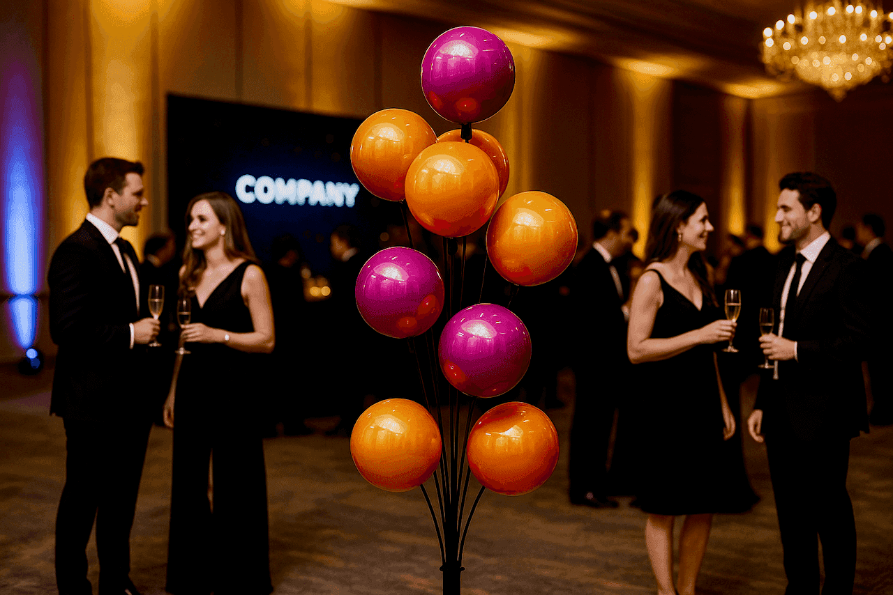 Balloon wall as a branded backdrop at a product launch in Málaga