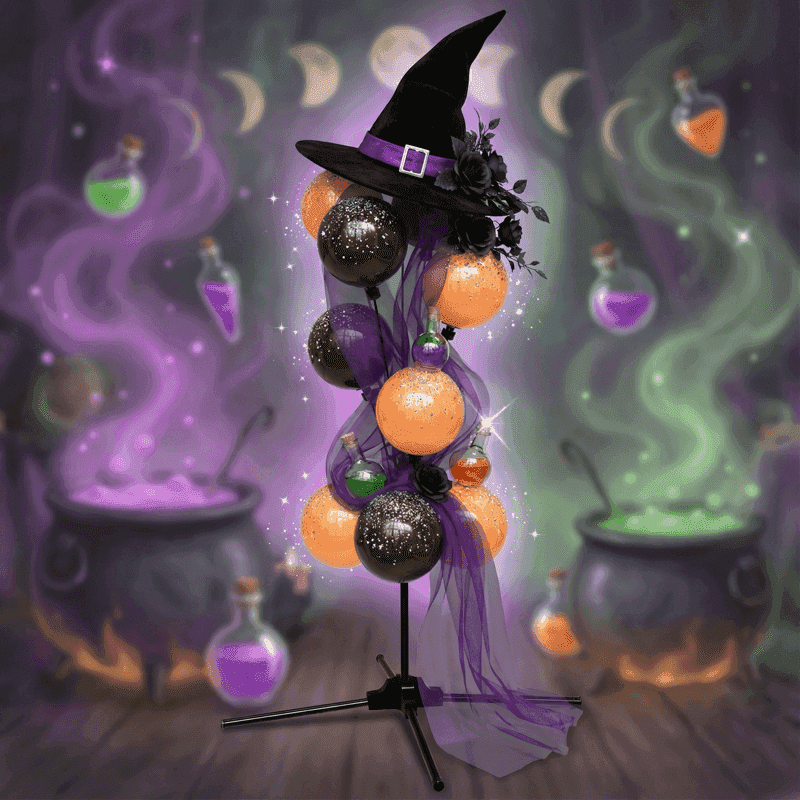 Halloween decoration in black and orange at a shop entrance