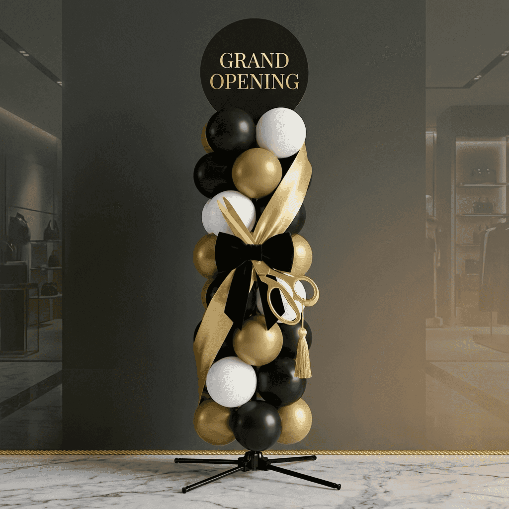 Balloon pillars at a store entrance in Fuengirola